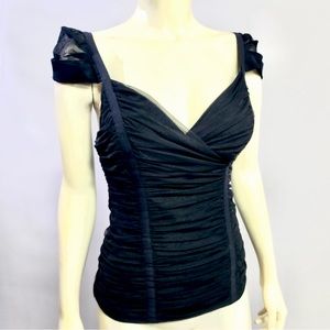 Sexy Netted Corset Style Gathered Retro Vintage Lingerie Look Bcbg small top